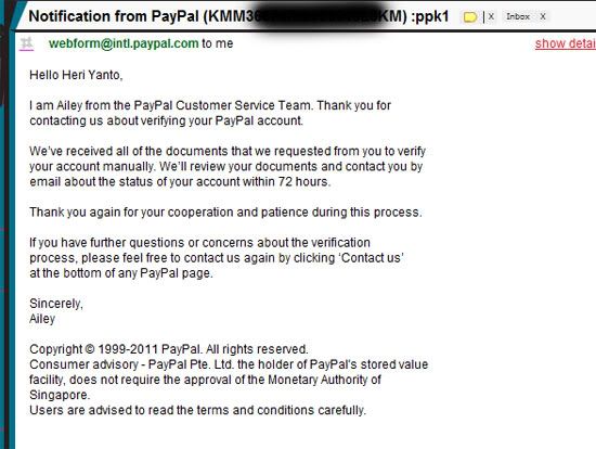 Verifikasi Paypal Secara Manual dengan KTP dan Account Bank