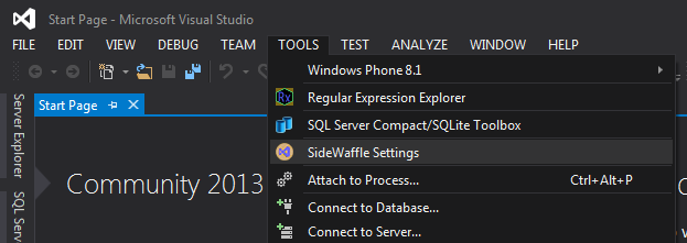 Open the SideWaffle Settings dialog