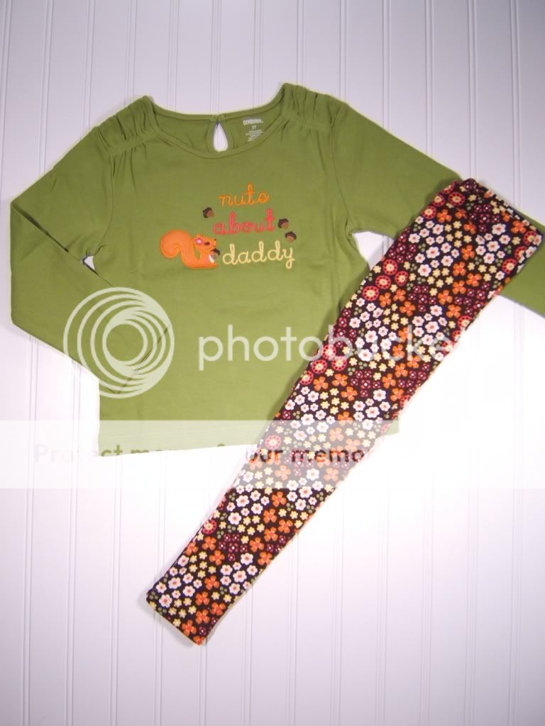 Gymboree Long Sleeve Squirrel Top with Flower Print Leggings**